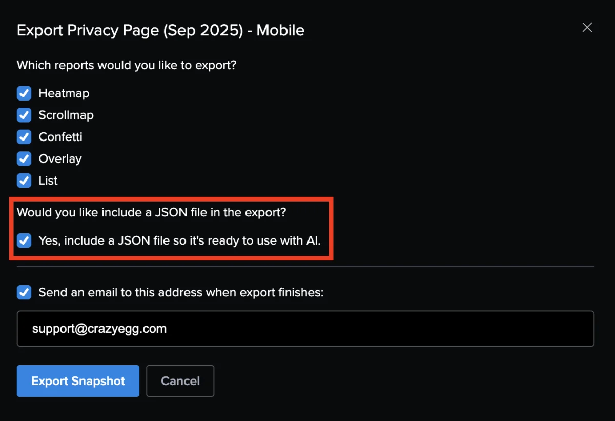 Analyze conversion data from Heatmaps in any AI tool