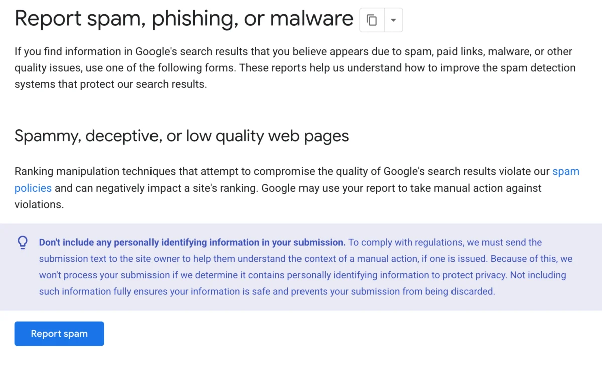 New: Google Won’t Use Spam Reports With Personally Identifying Information