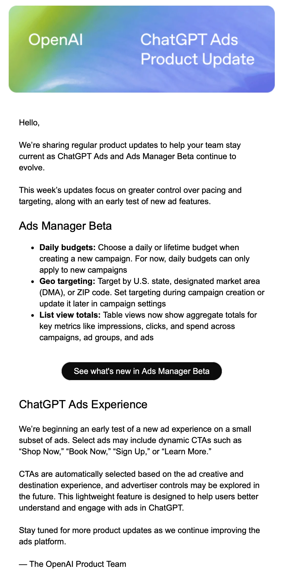 OpenAI Releases ChatGPT Ads Manager Updates & Ads Tests