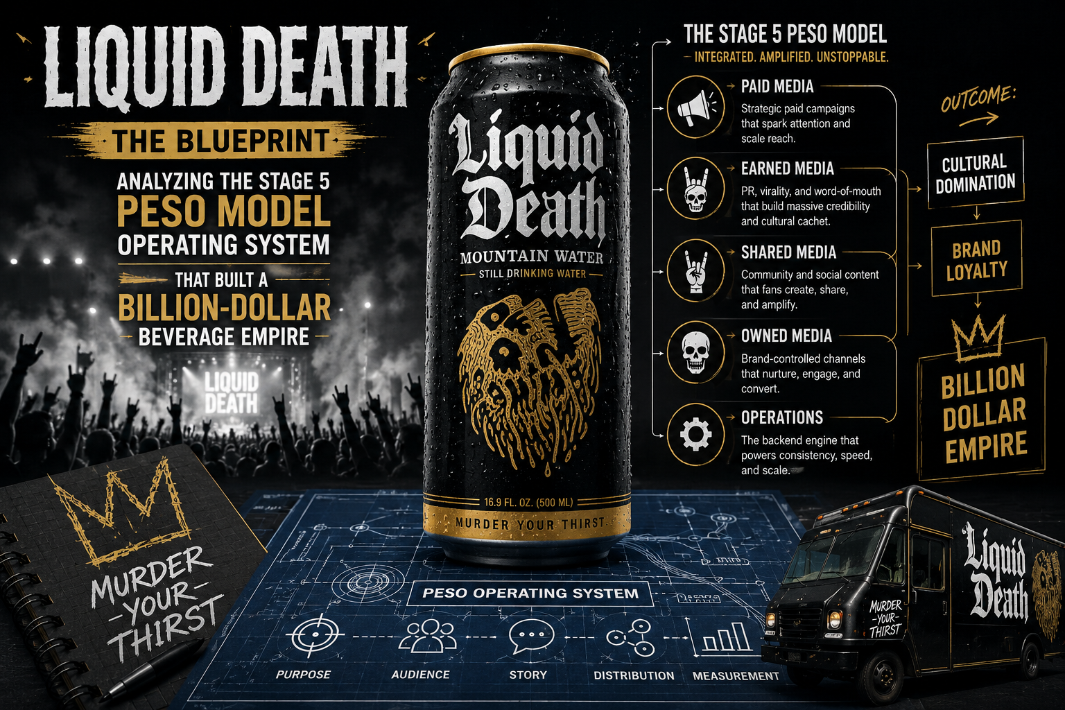 The Liquid Death Blueprint: Analyzing the Stage 5 PESO Model Operating System That Built a Billion-Dollar Beverage Empire