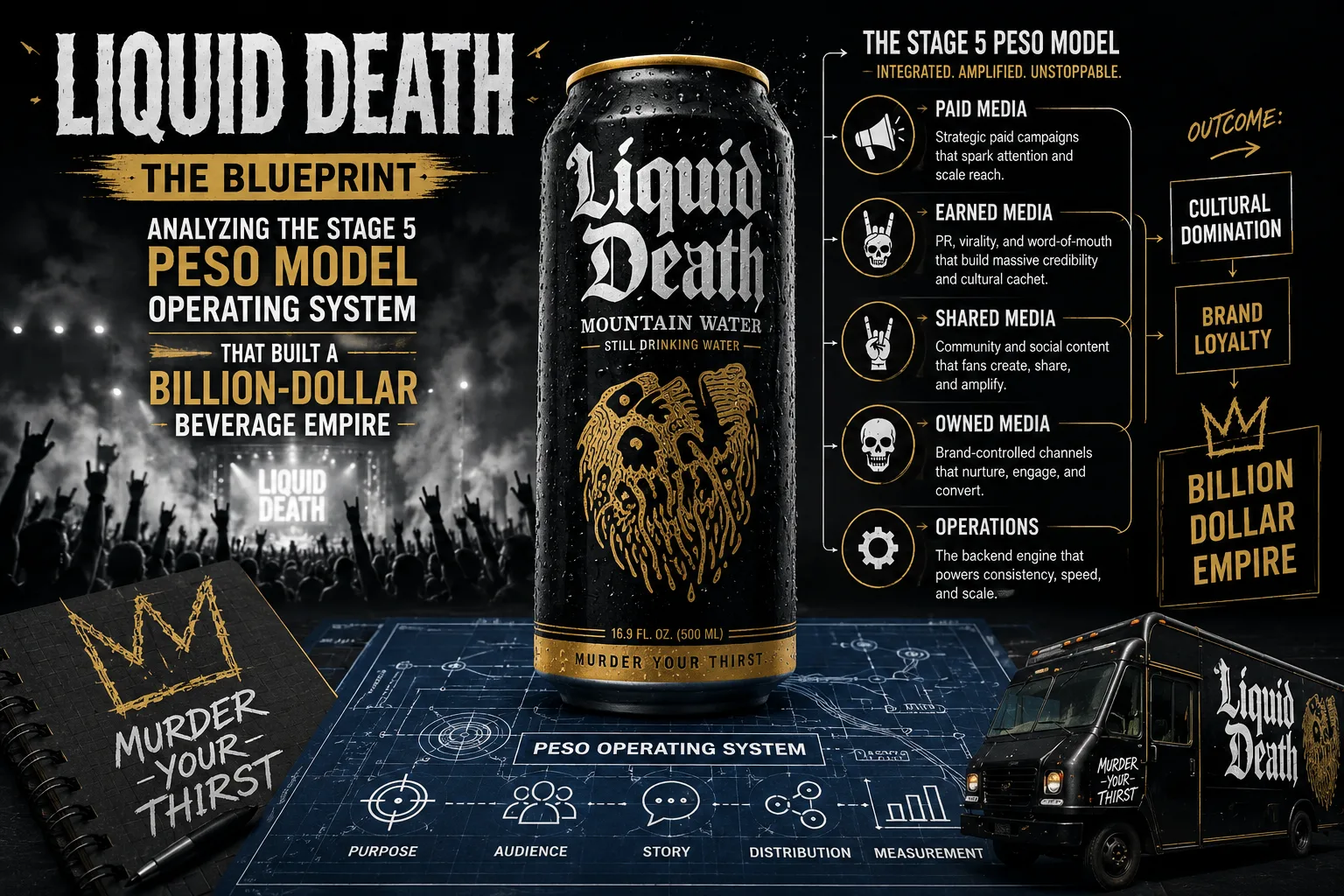 The Liquid Death Blueprint: Analyzing the Stage 5 PESO Model Operating System That Built a Billion-Dollar Beverage Empire