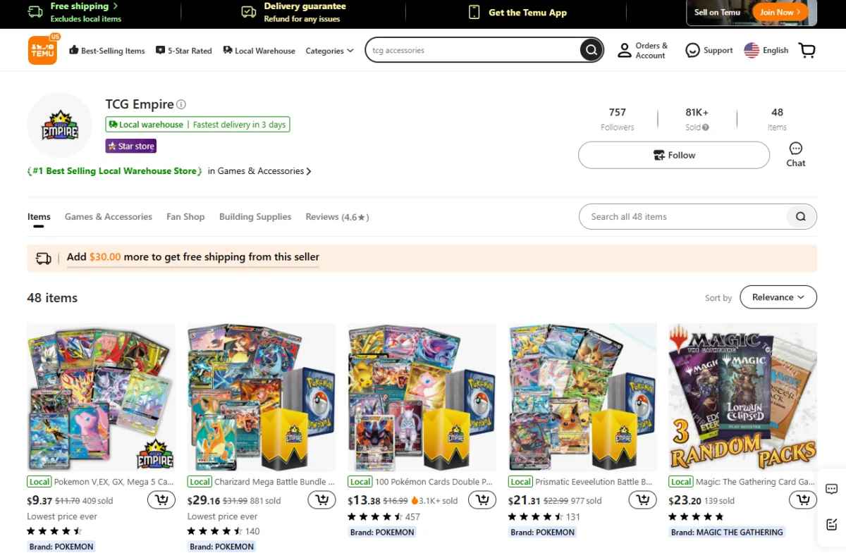 TCG Empire’s Meteoric Rise on Temu: From Card Show Beginnings to Marketplace Dominance