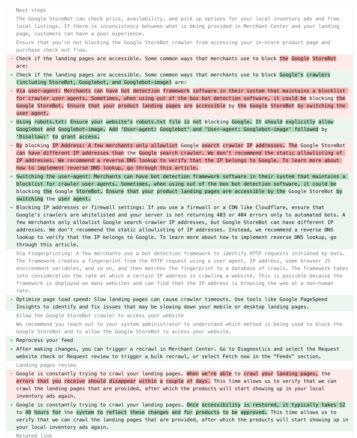 Google StoreBot Accessibility Issues Help Document Updated