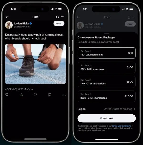 X Introduces "Mentions Boost" Feature to Amplify Organic Customer Endorsements into Paid Promotional Campaigns.
