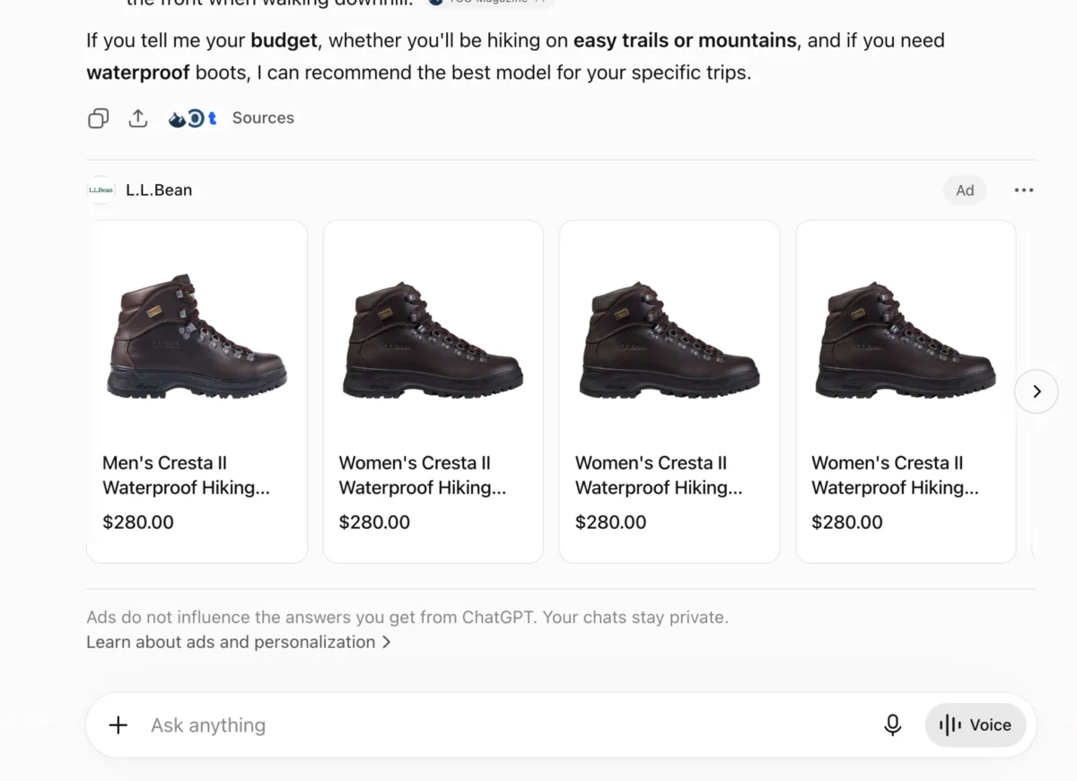 ChatGPT Introduces Prominent Multi-Product Carousel Ads, Signifying Major Monetization Push