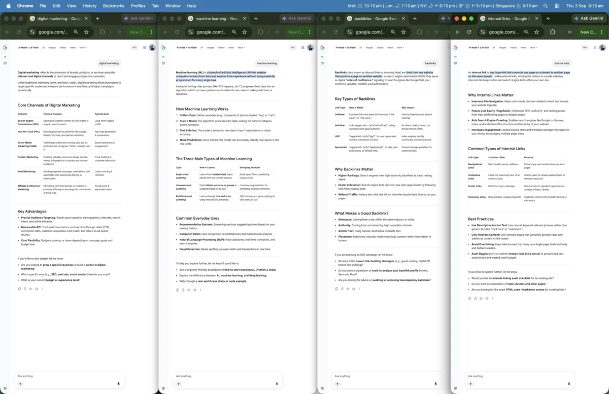 Google AI Mode Gemini 3.8 Flash Not Link / Citation Friendly?