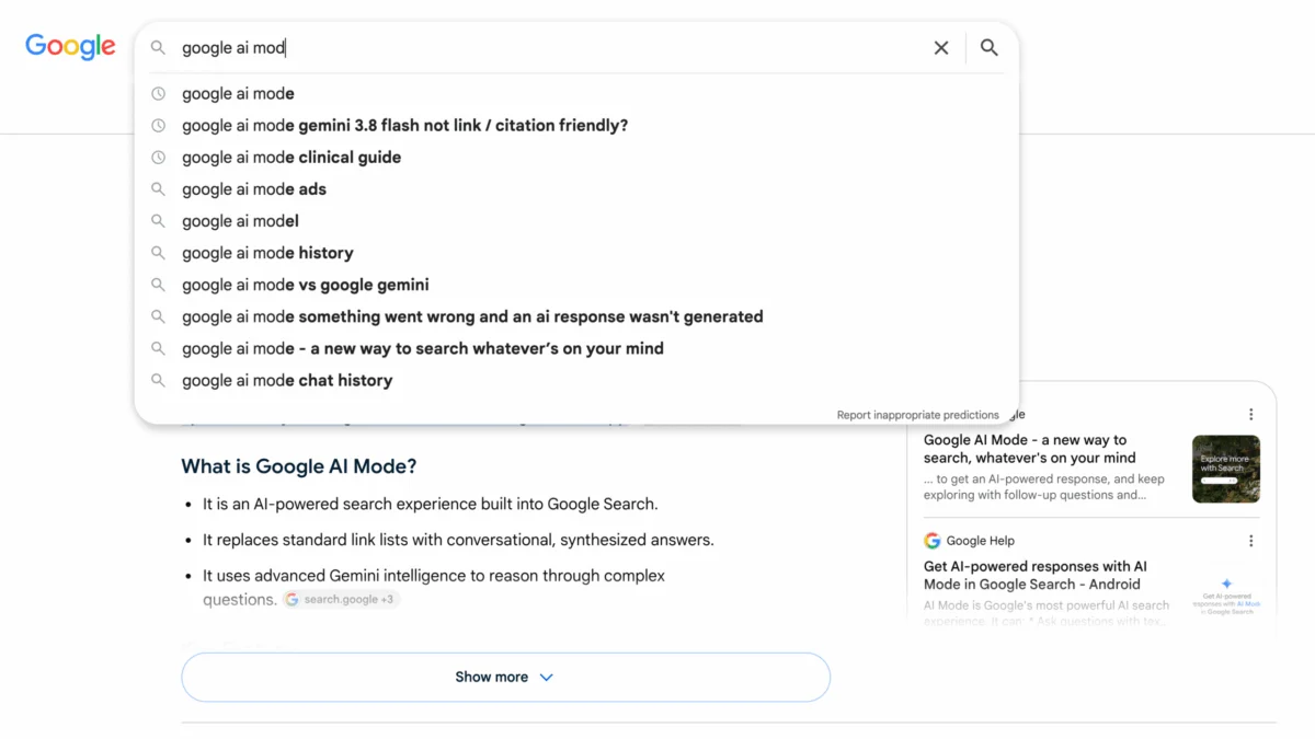 Google Search Bar Results Page Testing AI Mode Button