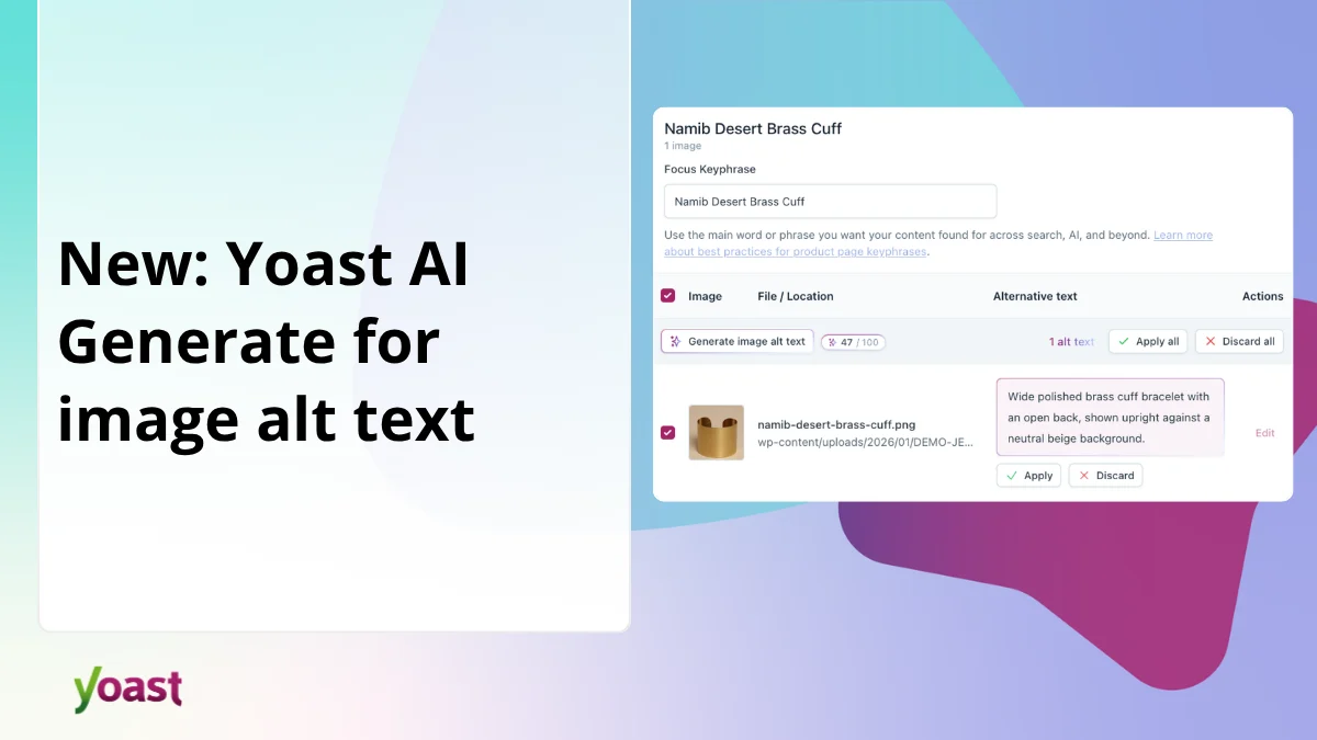 Yoast AI Generate for image alt text: from flagged to fixed